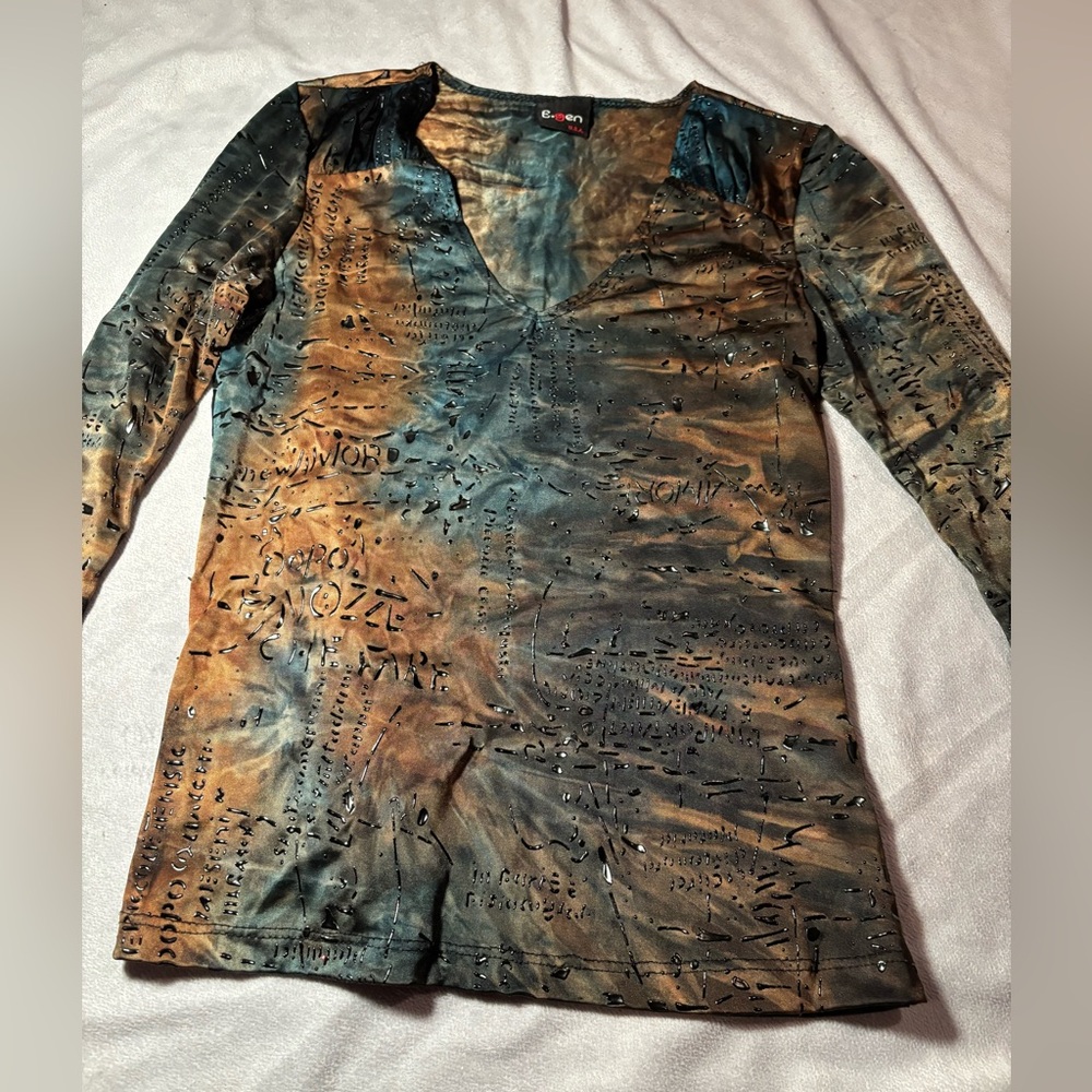 Tie-Dye Long Sleeve Top with Studded Details